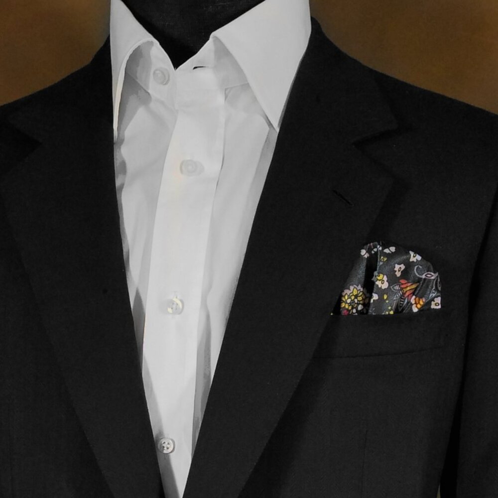 New - Men's Black Golden Floral Design Pre-Folded Pocket Square Insert